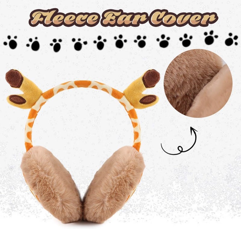 Peecabe Winter Kids Earmuffs Warm Girl Ear Muffs For Toddler Kid Children Earmuff with Cat Ears Girls Ear Warmer (Giraffe) - Image 4